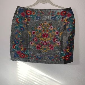 Metallic and floral mini skirt